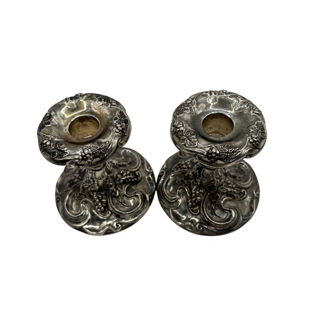 Vintage Godinger Silver-Plate Candlesticks With Boroque Grape and Scroll Design - A Pair For Sale - Image 12 of 12