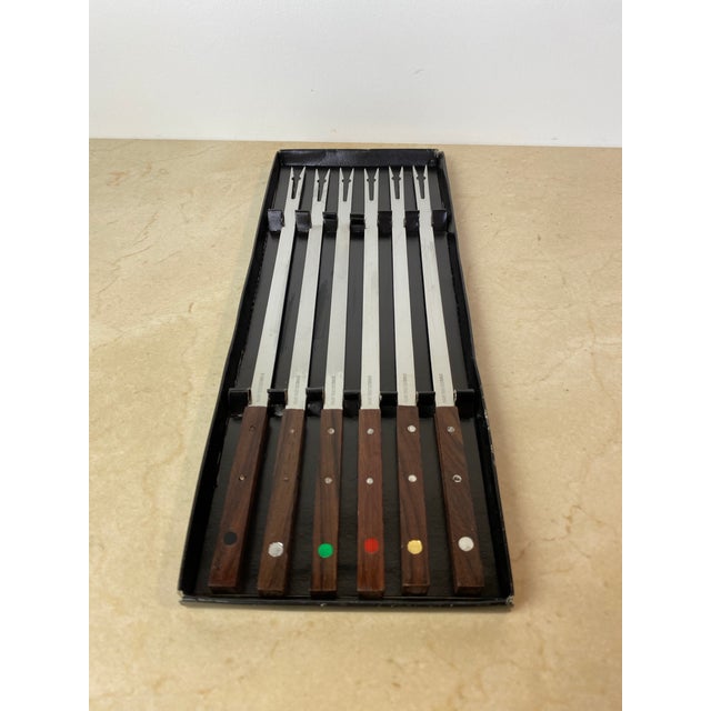 Vintage Japanese Minimalist Modern Rosewood Handled Serving Forks, Set of 6 For Sale - Image 4 of 7