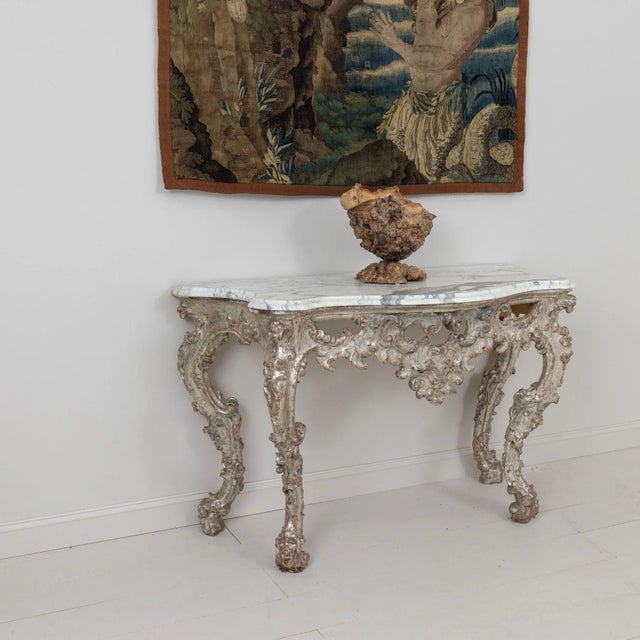 Silver 18th C. Italian Silver Leaf Console With Arabescato Marble Top For Sale - Image 8 of 12