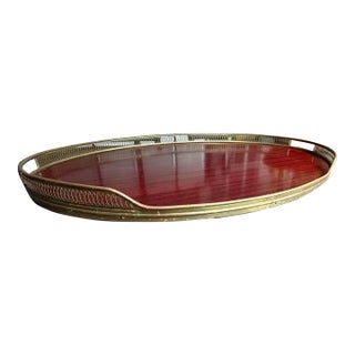Mid Century Italian Brass and Rosewood Serving Tray in the Manner of Aldo Tura For Sale
