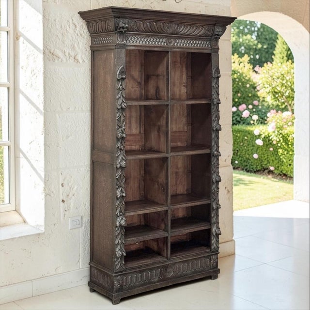Renaissance 19th Century Renaissance Revival Carved Oak Barrister's Bookcase For Sale - Image 3 of 18
