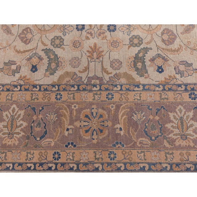 Persian Antique Persian Tabriz Beige Handmade Wool Rug For Sale - Image 3 of 10