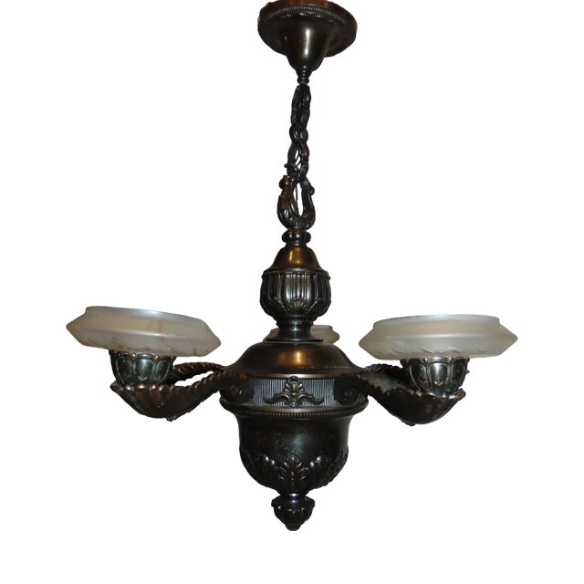 Art Deco Brass Chandelier, 1920s For Sale