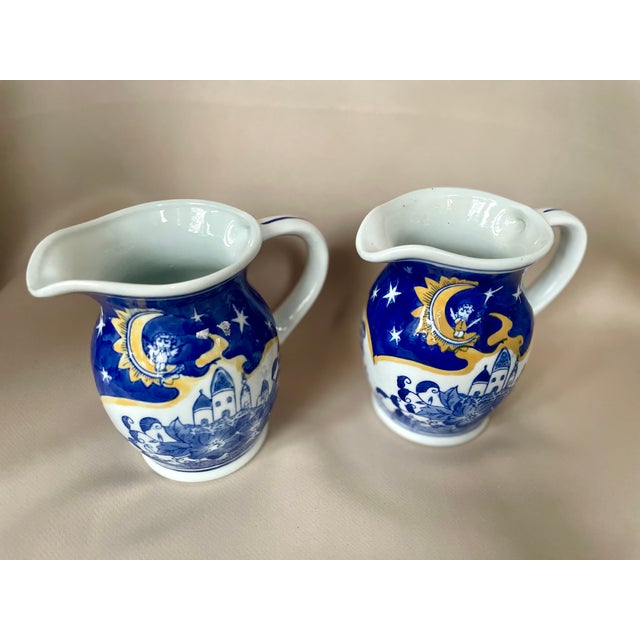 Handpainted Ceramic Jugs with Angel and Cityscape Reverie, 1990s, Set of 2 For Sale - Image 6 of 9