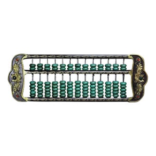 Vintage Chinese Ornate Abacus, Turquoise Beads With Gilt Dragon Inlay, Chinoiserie Decor For Sale