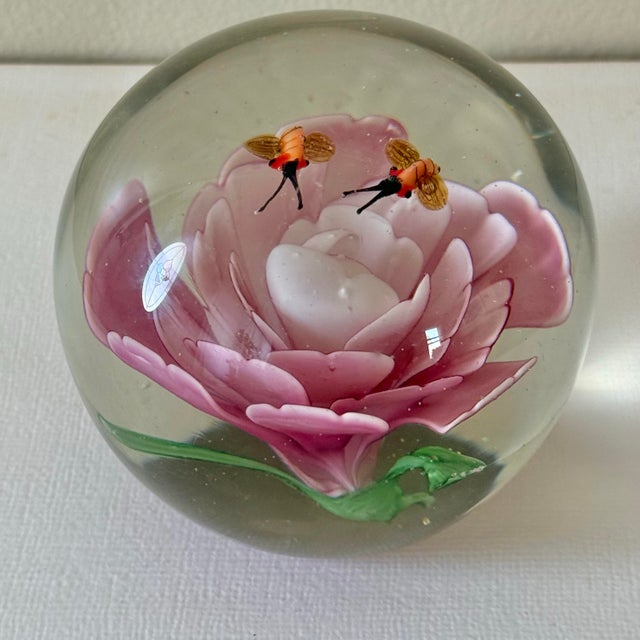 Vintage Pink Flower and Bee Paper Weight For Sale - Image 6 of 10