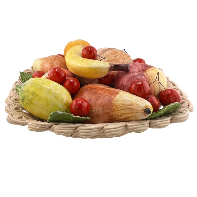 1970s Italian Ceramic Bassano Majolica Trompe L’Oeil Fruit Centerpiece Basket For Sale - Image 5 of 9