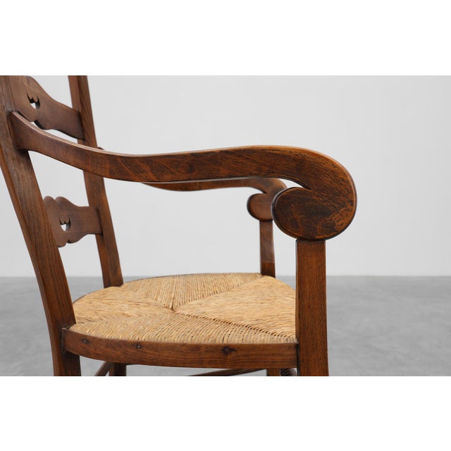 Wood 19th Century French Provincial Ladder‑back Armchair with Woven Rush Seat For Sale - Image 7 of 15