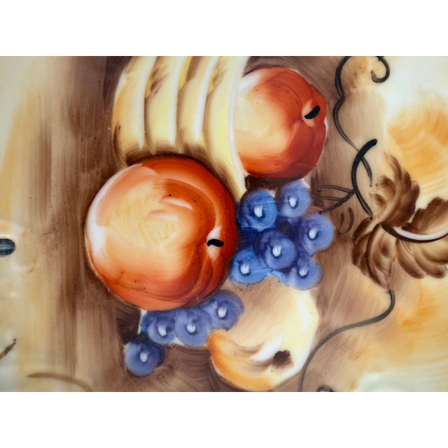 Japanese Vintage Japanese Hand-Painted Porcelain Fruit Bowl With Pierced Handles For Sale - Image 3 of 4