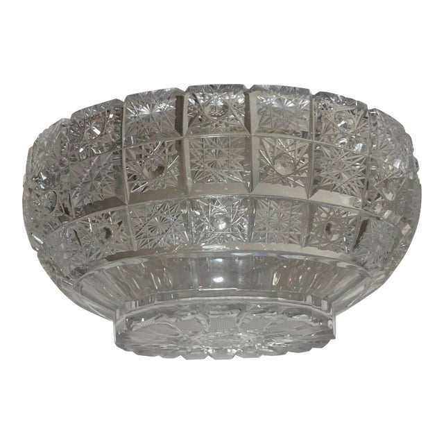 Vintage Hand Cut American Brilliant Etched Queen Lace Crystal Centerpiece Bowl For Sale