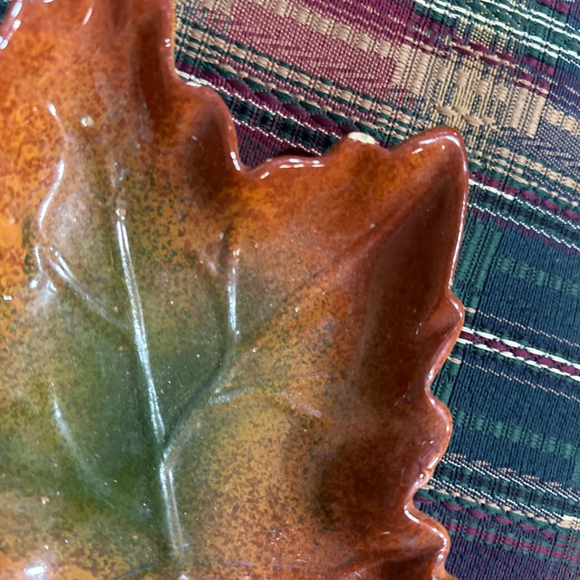1970s Vintage Orange Ceramic Leaf Ashtray/Catchall For Sale - Image 5 of 6