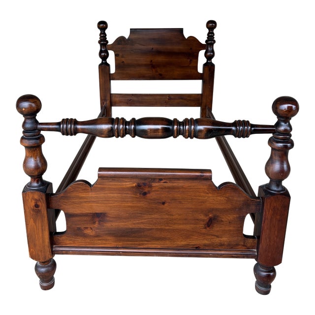 Ethan Allen Antique Pine Cannonball Style Single Bed Frame For Sale