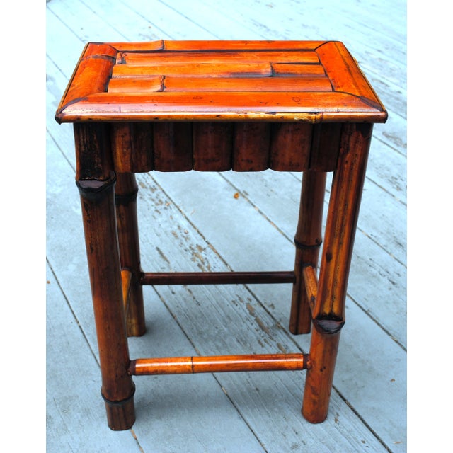 Asian Petit Rectangular Burnt Bamboo Plant Stand For Sale - Image 3 of 5