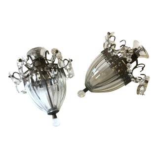 Vintage Glass and Crystal Hanging Hall Lights - a Pair For Sale
