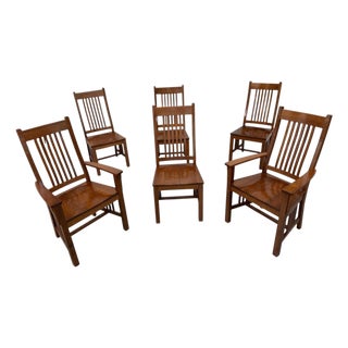 Vintage Stickley Style Mission Oak Dining Chairs - Set of 6 For Sale