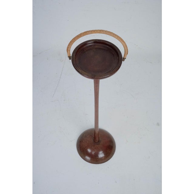 Mid-Century Modern Vintage Wooden Ashtray Stand with Braided Leather Handle, Italy, 1950s For Sale - Image 3 of 9