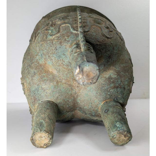 20th Century Chinese Verdigris Brass Ding Ritual Bronze Form Vessel For Sale - Image 15 of 18