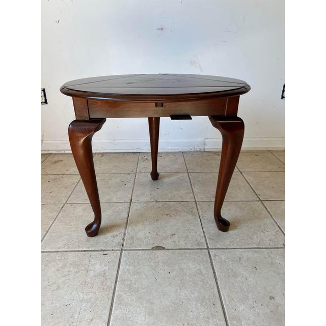 Vintage Queen Anne Style Solid Wood Drop Leaf Handkerchief Side Table For Sale - Image 9 of 10