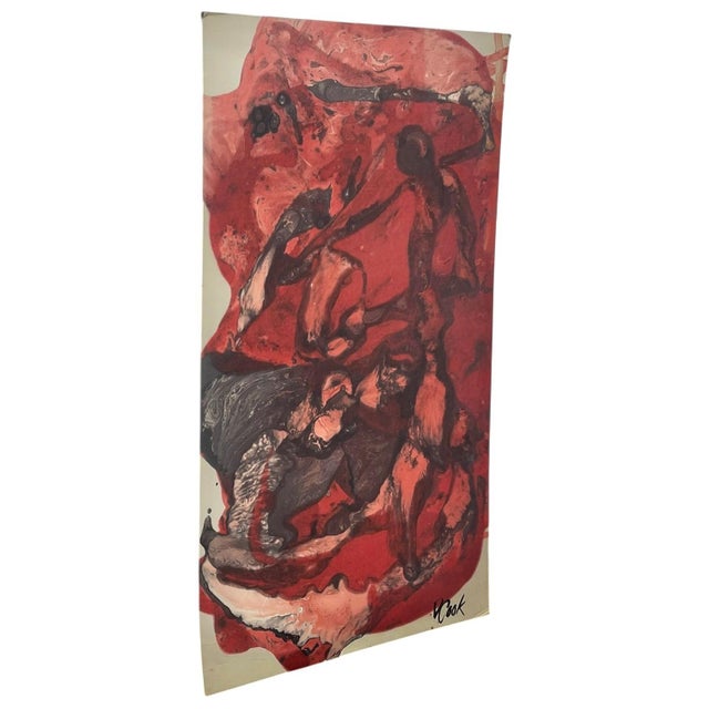 Original abstract painting featuring a dynamic composition in shades of red, black, gray, and cream. The work combines...