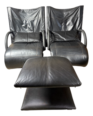Zen Lounge Chairs and Ottoman in Leather by Claude Brisson for Ligne Roset, Set of 3