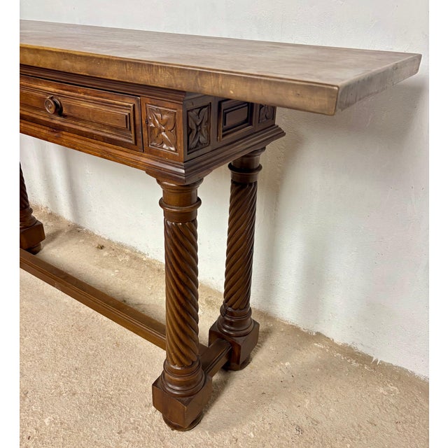 1940s Spanish Walnut Console Table with Barley Twist Legs, 1940s For Sale - Image 5 of 16