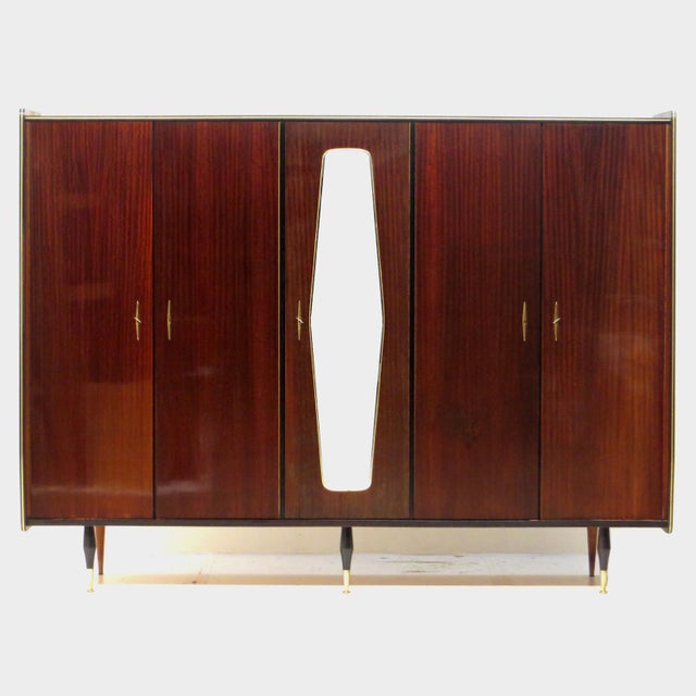 Wood Large Mid-Century Modern Teak 5-Door Wardrobe with Mirror, 1960s For Sale - Image 7 of 7