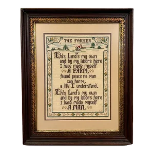 Large Vintage Framed "The Farmer" Counted Cross Stitch - Rustic Farmhouse