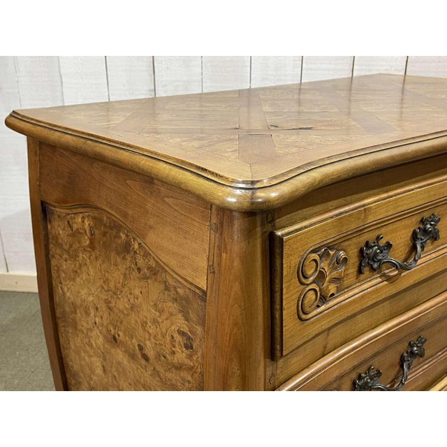 Louis XV in Cherry Wood and Elm Burl Chest of Drawers, 1950s For Sale - Image 9 of 14