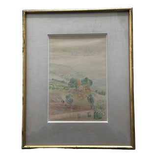 Henri-Edmond Cross, Landscape of Provence, 1800s, Colored Pencils on Paper, Framed For Sale