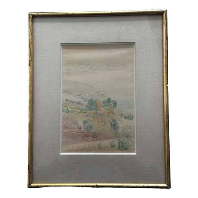Henri-Edmond Cross, Landscape of Provence, 1800s, Colored Pencils on Paper, Framed For Sale