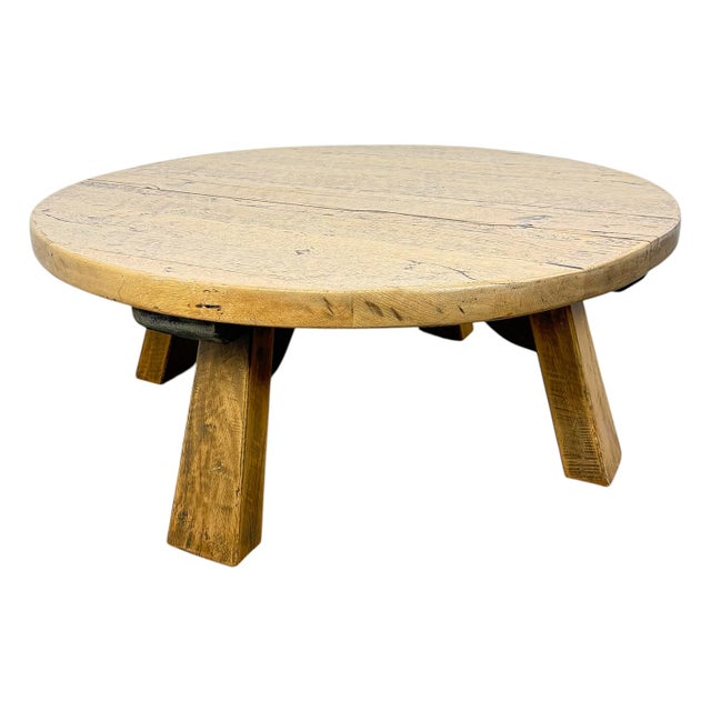 Vintage Rustic Brutalist European Round Oak Coffee Table , 1950s For Sale - Image 11 of 11