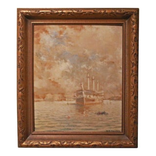 Late 19th-Early 20th Century Oil Painting "Weighing Anchor" by William Coulter For Sale