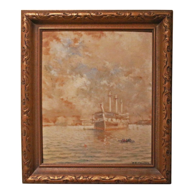 Late 19th-Early 20th Century Oil Painting "Weighing Anchor" by William Coulter For Sale