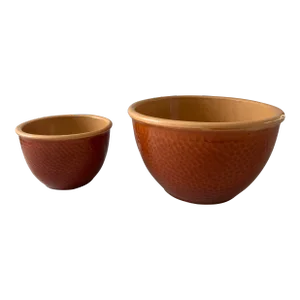 Set of 2 Vintage Nesting Brown Bowls by Watt Pottery Made in Usa