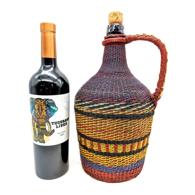 Wood Mid 20th Century Hungarian "Scoubidou" or "Defiance" Wire Woven Jug Bottle For Sale - Image 7 of 12