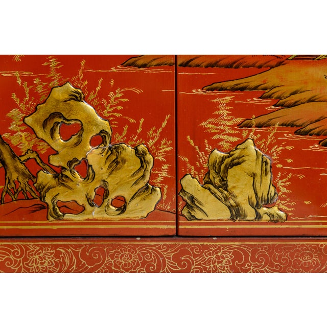 Red Antique Red Asian Cabinet For Sale - Image 8 of 10