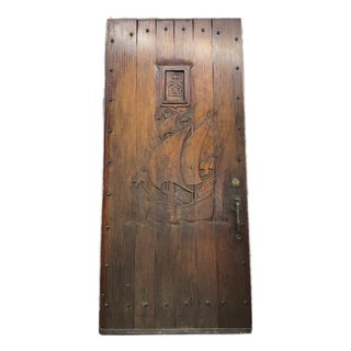 Incredible Rare 1920’s Hand-Carved Spanish Galleon Front Door With Speakeasy For Sale