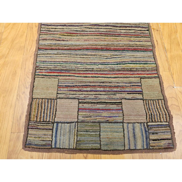 1900 - 1909 Vintage American Hand Hooked Rug, Folk Art, Geometric Stripe Pattern, 2x3 For Sale - Image 5 of 11