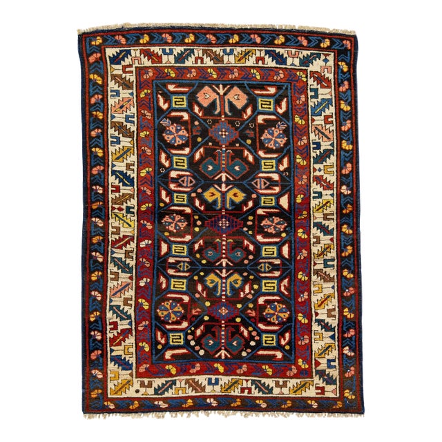 1900s Caucasian Kazak Handmade Scatter Wool Rug in Brown For Sale