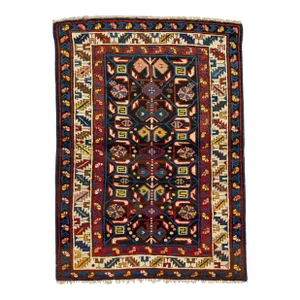 1900s Caucasian Kazak Handmade Scatter Wool Rug in Brown