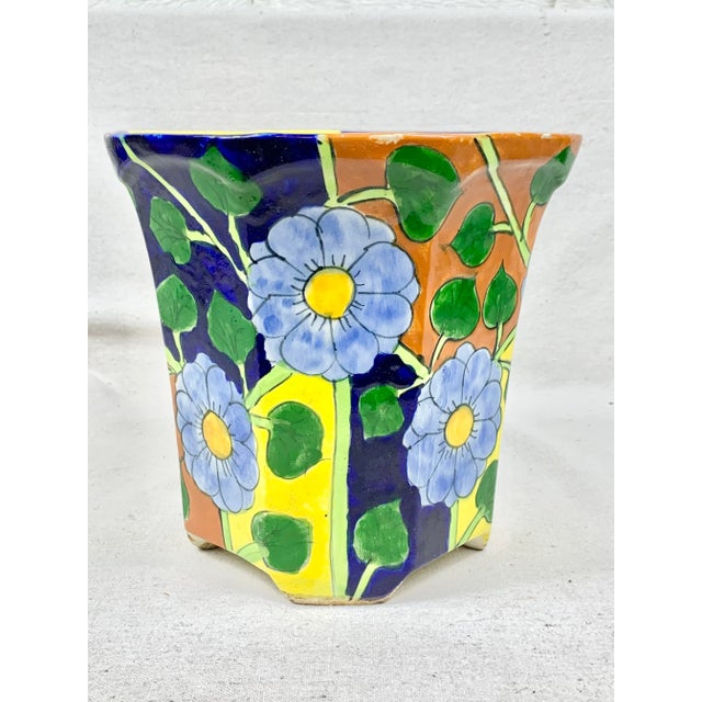 Late 20th Century Vintage Colorful Mexican Floral Planter For Sale - Image 5 of 13