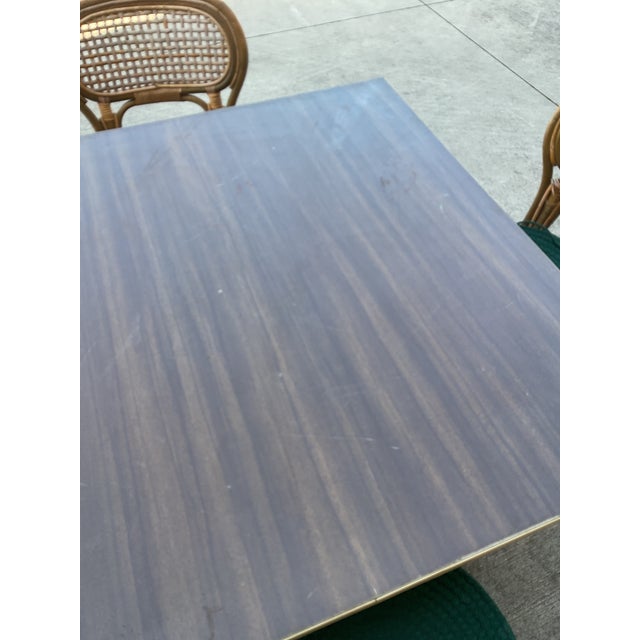 1940s Calif Asia Bamboo Rattan Kitchen Dining Set 4 Chairs 1 Table - Set of 5 For Sale - Image 10 of 12