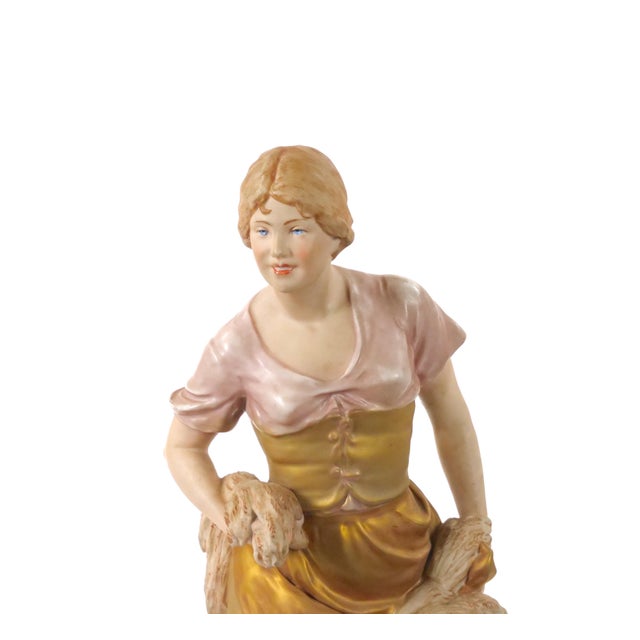 Bohemia 20th Century Hand Painted/Gilt Decorated Porcelain Decorative Woman's Sculpture For Sale - Image 4 of 12