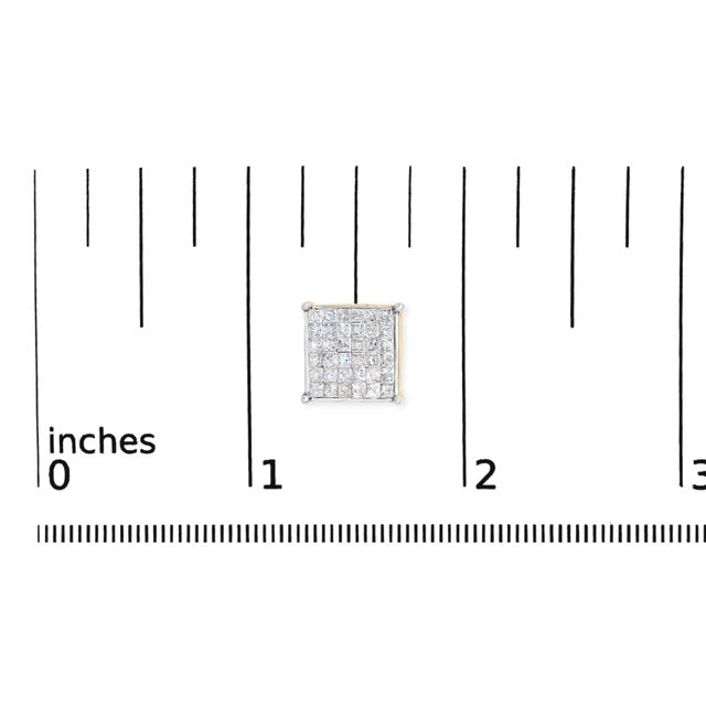 Early 21st Century 10K Yellow Gold 2.0 Cttw Invisible-Set Princess-Cut Diamond Stud Earrings For Sale - Image 5 of 5