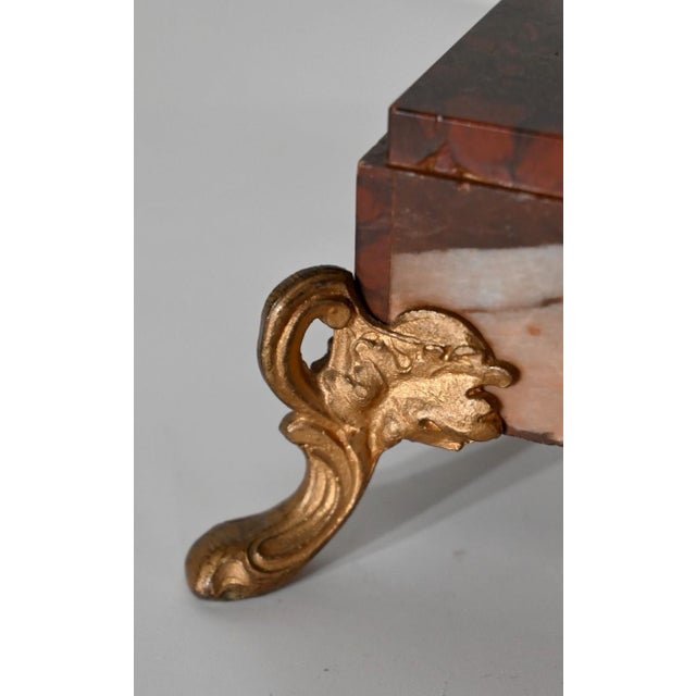 Metal Mantel Clock Set in Regula and Griotte Marble, 1920, Set of 3 For Sale - Image 7 of 18