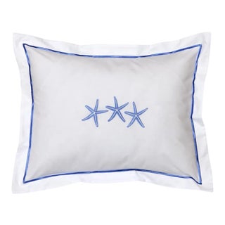 Blue Three Starfish Boudoir Pillow Cover, Embroidered For Sale