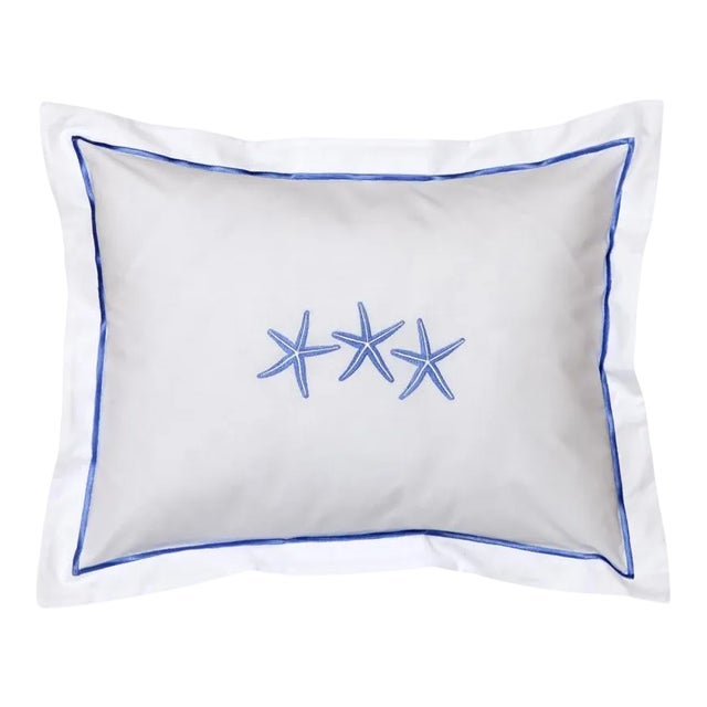 Blue Three Starfish Boudoir Pillow Cover, Embroidered For Sale
