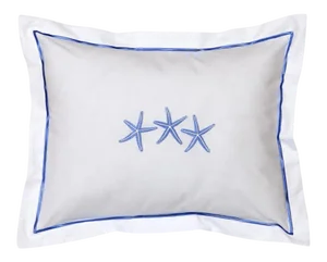 Blue Three Starfish Boudoir Pillow Cover, Embroidered