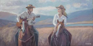 Original Oil Painting of Romantic Horse Riding