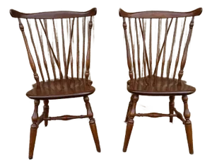 Mid 20th Century Ethan Allen Pair of Solid Cherry Wood Brace Back Windsor Dining Side Chairs